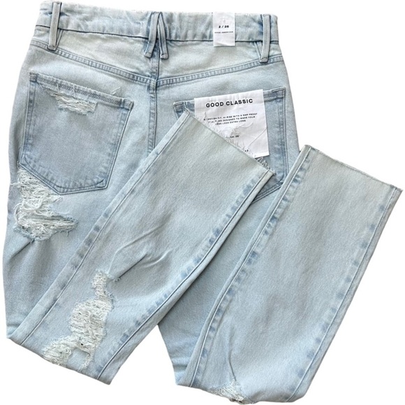 Good American Good Classic Indigo 120 Raw Hem Distressed Jeans, size 2/26 - Picture 7 of 15